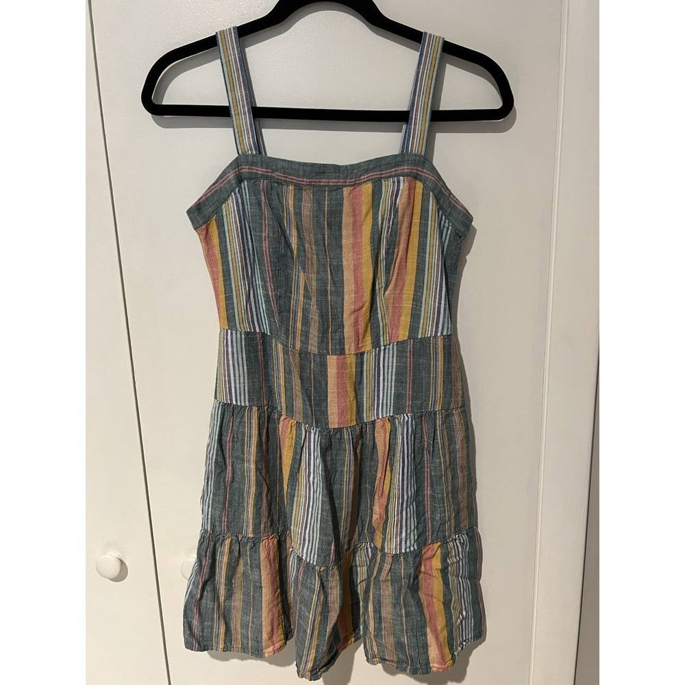 LOFT Sundress Size 0 Multicolor Rayon Linen‎ Sleeveless Dress Tiered Tank